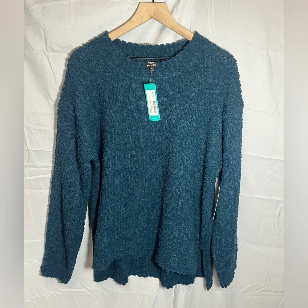 Bobeau Fannie Popcorn Teal Crew Neck Sweater - Picture 3 of 8